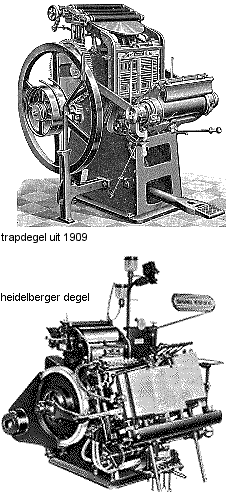 trapdegel uit 1909 en moderne Heidelberger degelautomaat